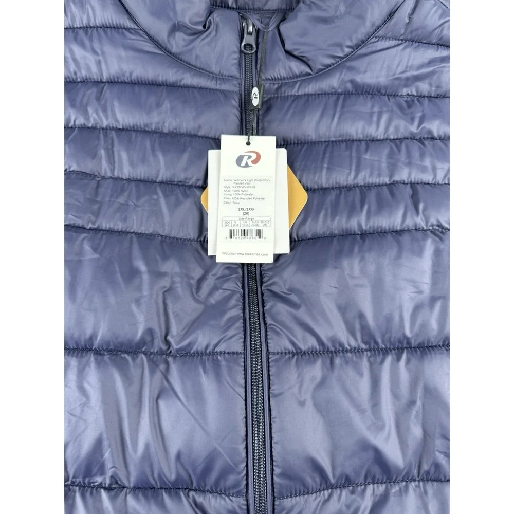 Rokka Rolla Womens Puffer Vest 2XL Navy Blue Lightweight Quilted Padded Full Zip